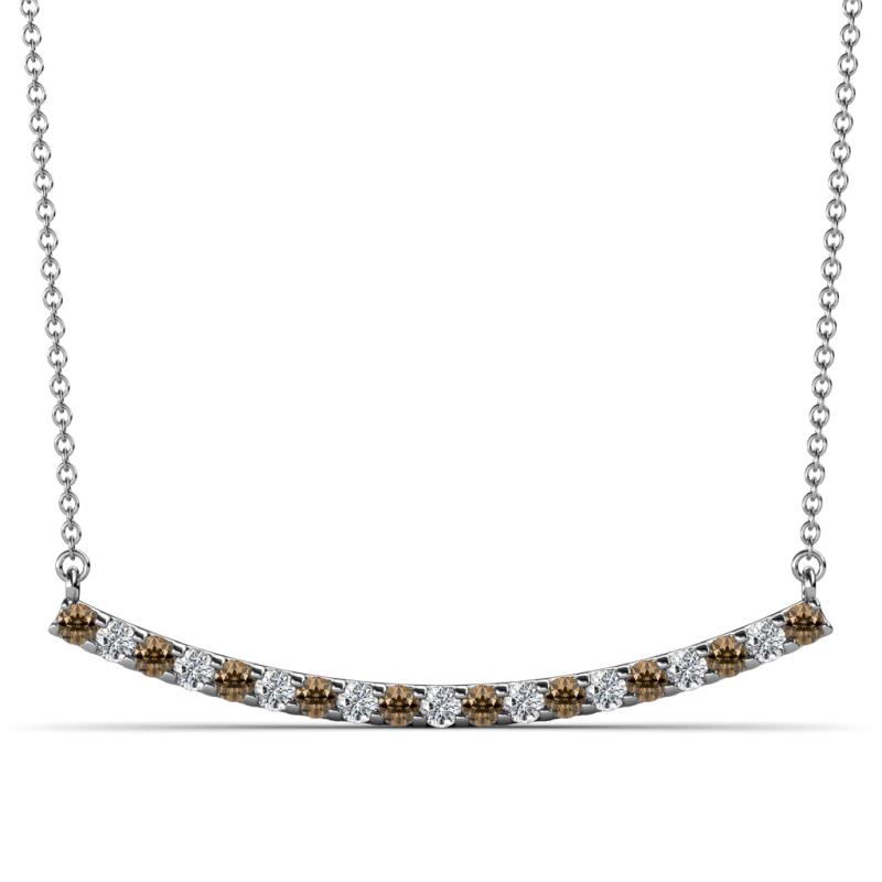 Nancy 2.00 mm Round Smoky Quartz and Diamond Curved Bar Pendant Necklace 