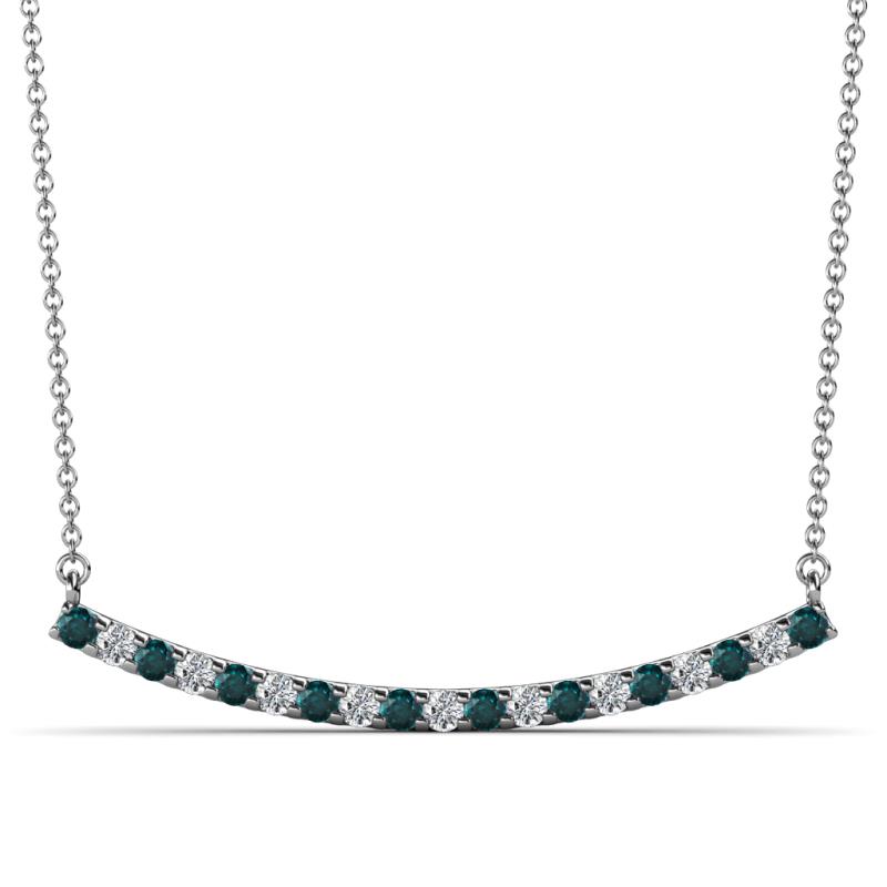 Nancy 2.00 mm Round London Blue Topaz and Diamond Curved Bar Pendant Necklace 