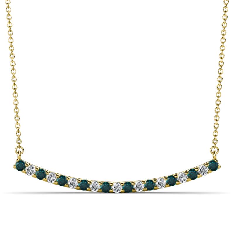 Nancy 2.00 mm Round London Blue Topaz and Diamond Curved Bar Pendant Necklace 