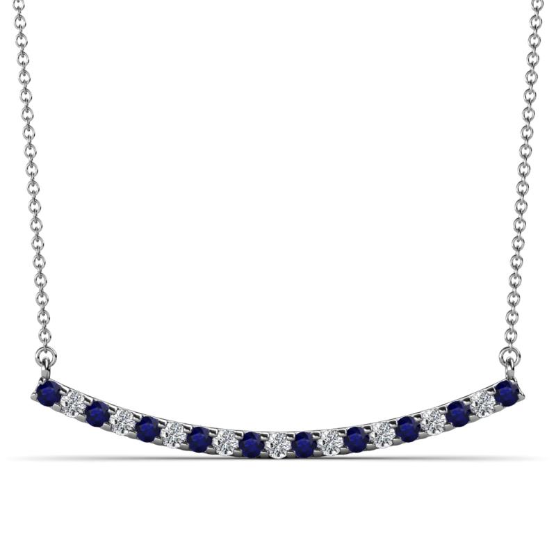 Nancy 2.00 mm Round Blue Sapphire and Lab Grown Diamond Curved Bar Pendant Necklace 