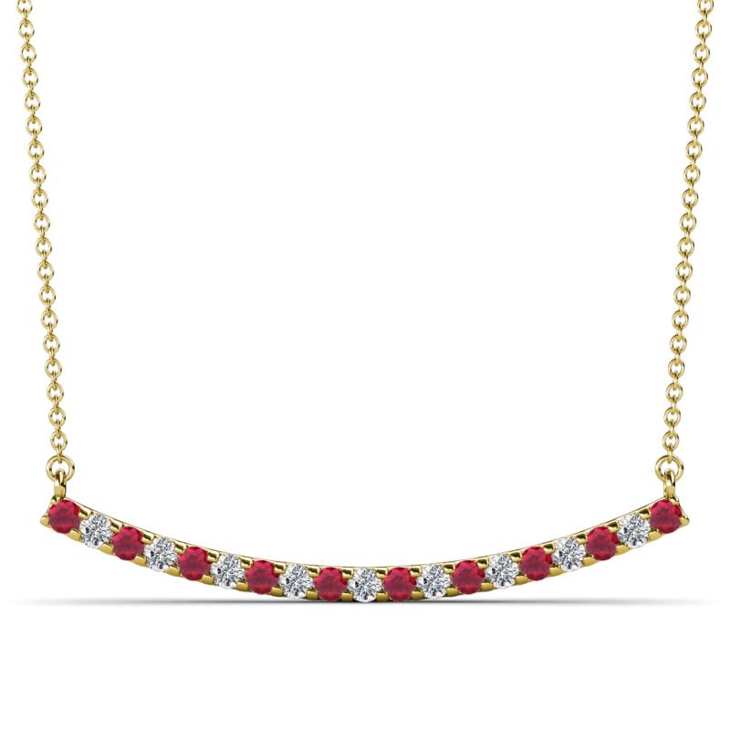 Nancy 2.00 mm Round Ruby and Lab Grown Diamond Curved Bar Pendant Necklace 