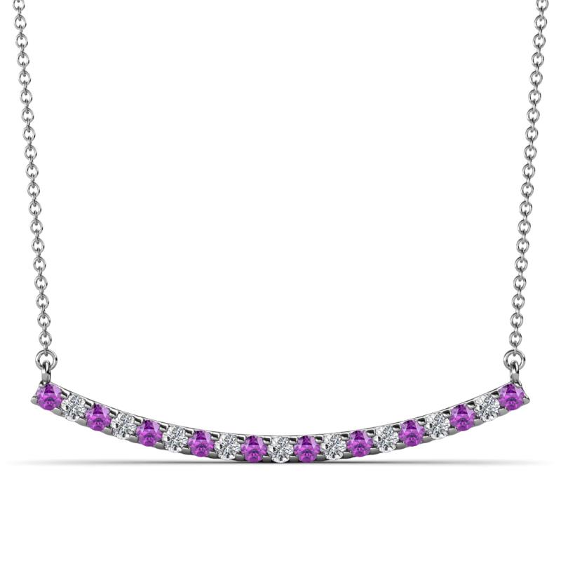 Nancy 2.00 mm Round Amethyst and Lab Grown Diamond Curved Bar Pendant Necklace 