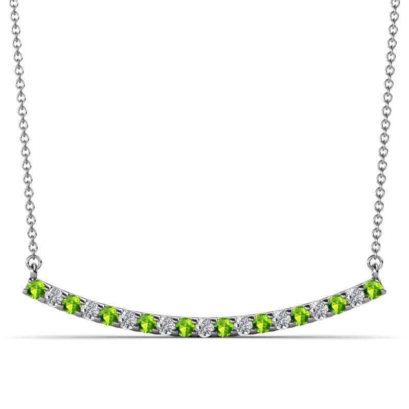 Nancy 2.00 mm Round Peridot and Lab Grown Diamond Curved Bar Pendant Necklace 