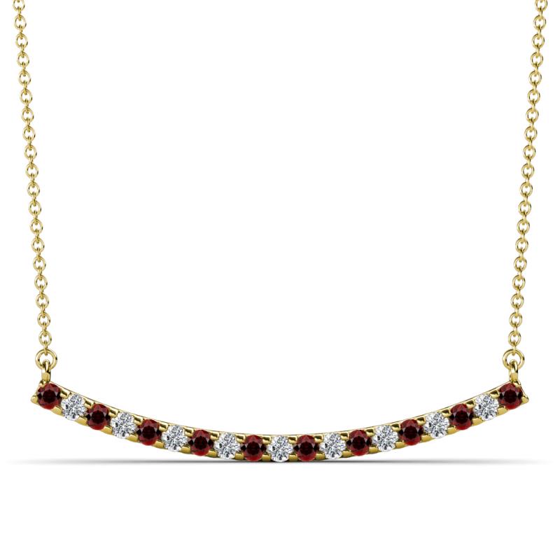 Nancy 2.00 mm Round Red Garnet and Lab Grown Diamond Curved Bar Pendant Necklace 