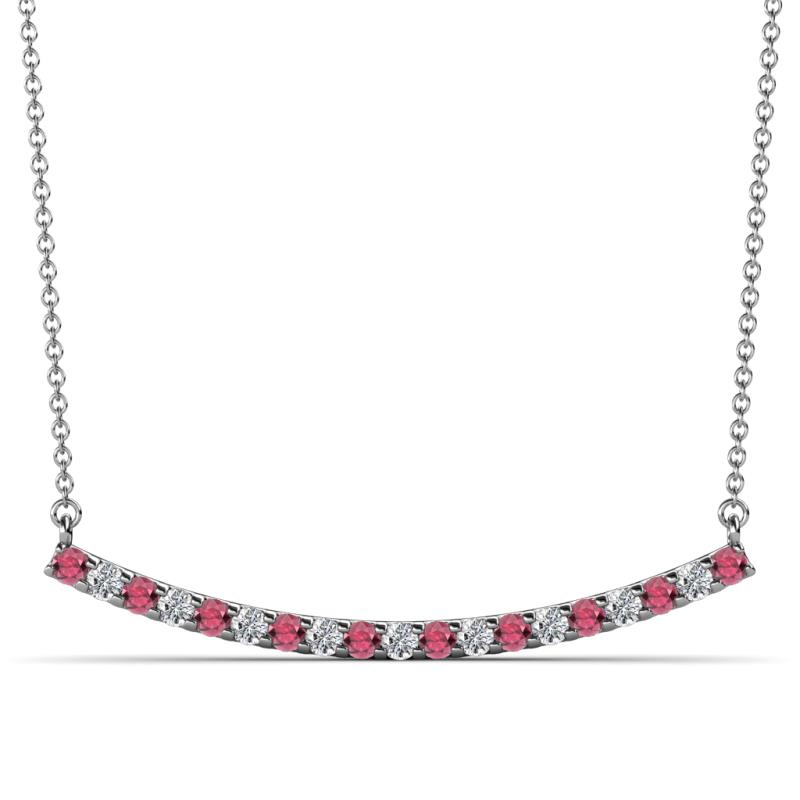 Nancy 2.00 mm Round Rhodolite Garnet and Lab Grown Diamond Curved Bar Pendant Necklace 