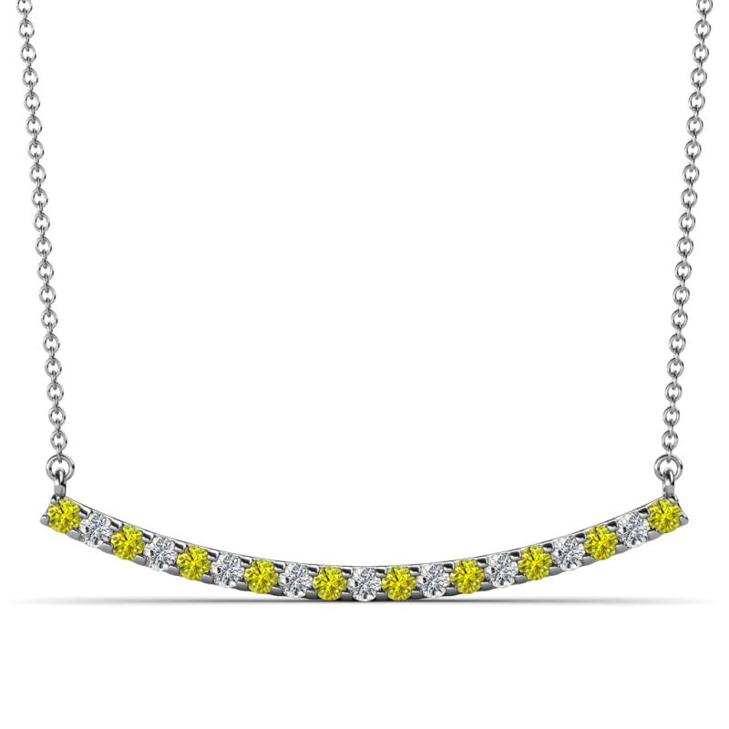 Nancy 2.00 mm Round Yellow Diamond and White Lab Grown Diamond Curved Bar Pendant Necklace 