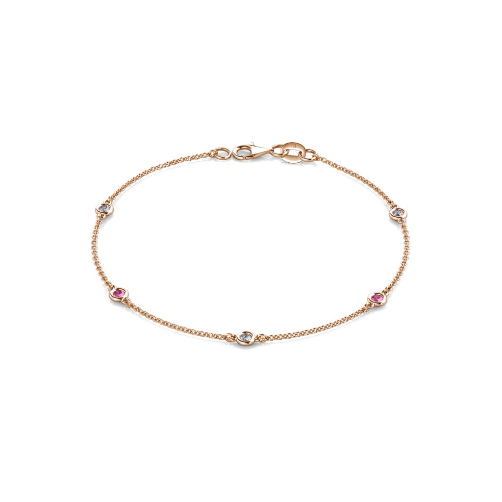 Aizza (5 Stn/2.4mm) Pink Sapphire and Diamond Station Bracelet 