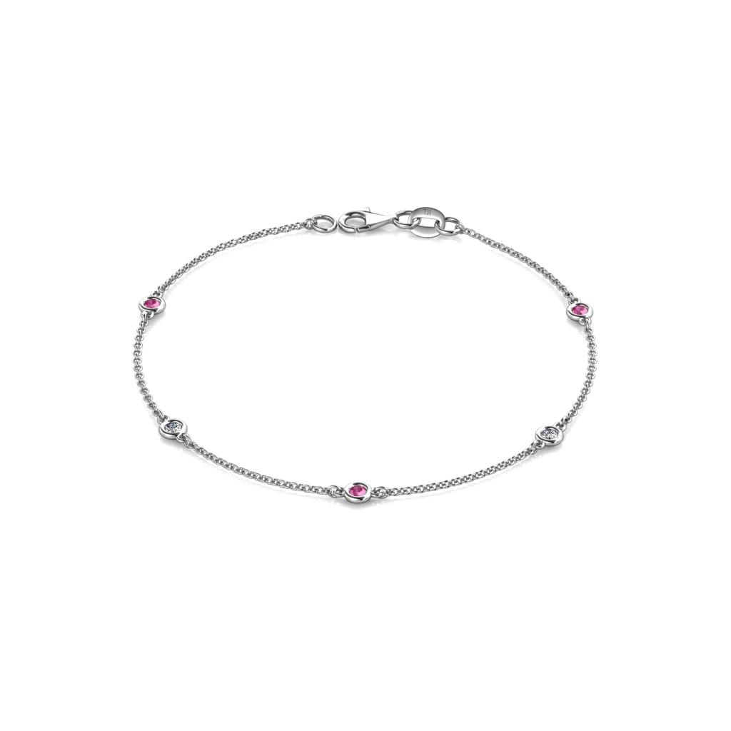 Aizza (5 Stn/2.4mm) Pink Sapphire and Lab Grown Diamond Station Bracelet 