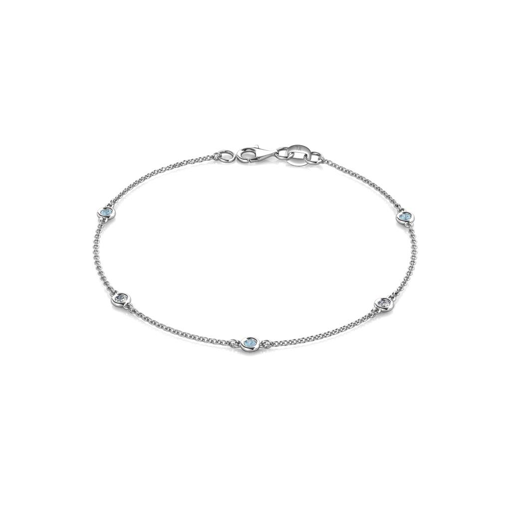 Aizza (5 Stn/2.4mm) Aquamarine and Lab Grown Diamond Station Bracelet 