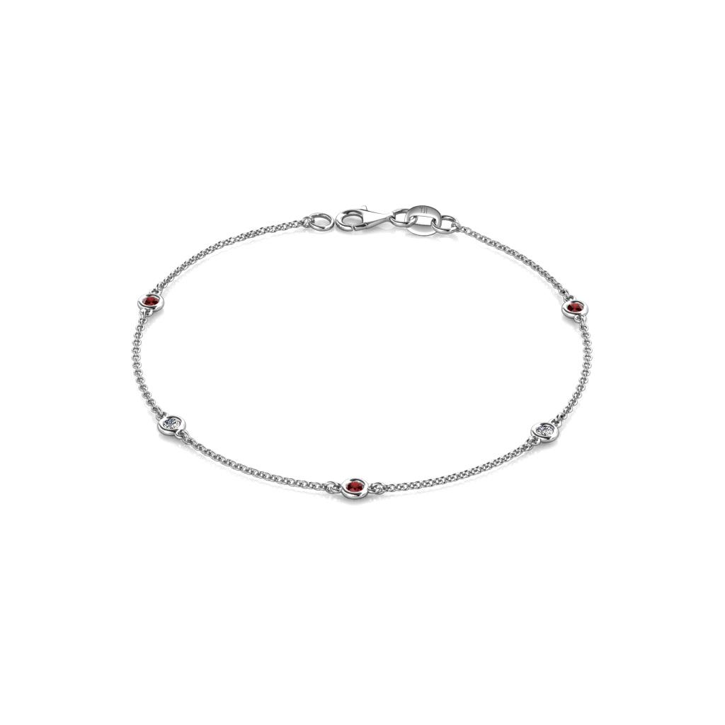 Aizza (5 Stn/2.4mm) Red Garnet and Lab Grown Diamond Station Bracelet 