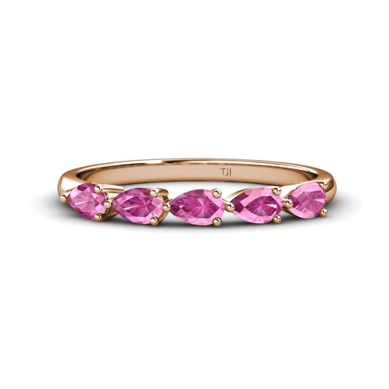 Grace Pear Cut Pink Sapphire 5 Stone Wedding Band 