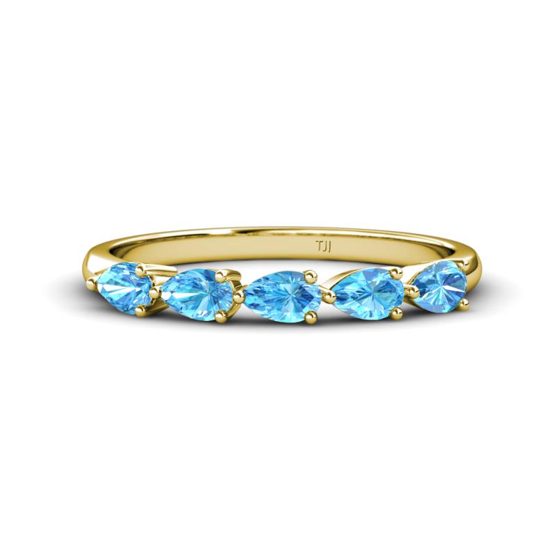 Grace Pear Cut Blue Topaz 5 Stone Wedding Band 