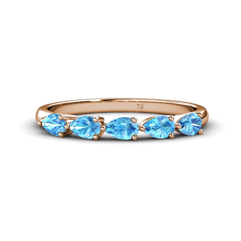 Grace Pear Cut Blue Topaz 5 Stone Wedding Band 