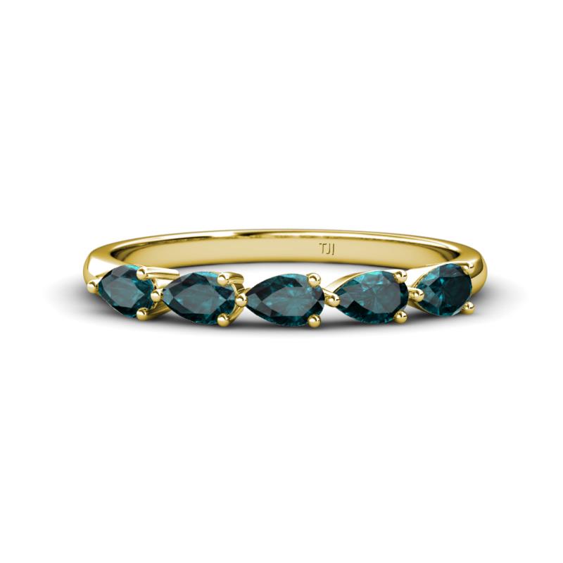 Grace Pear Cut London Blue Topaz 5 Stone Wedding Band 