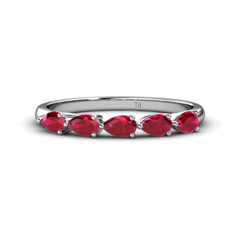 Grace Pear Cut Ruby 5 Stone Wedding Band 