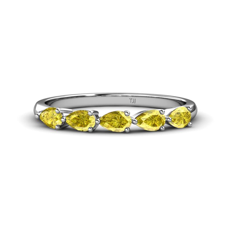 Grace Pear Cut Yellow Sapphire 5 Stone Wedding Band 