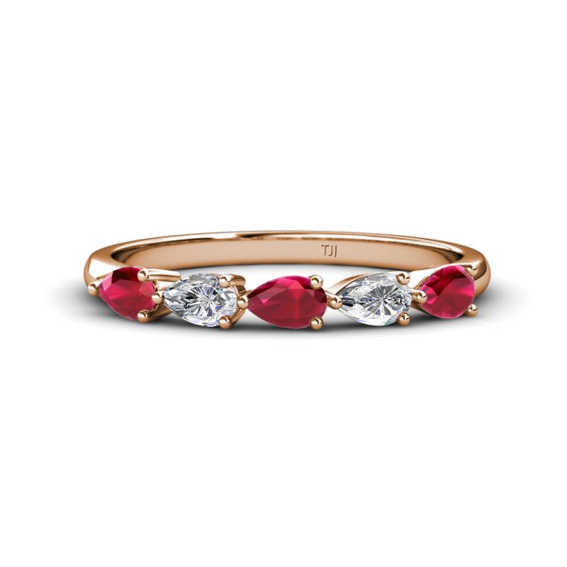 Grace Pear Cut Ruby and Diamond 5 Stone Wedding Band 