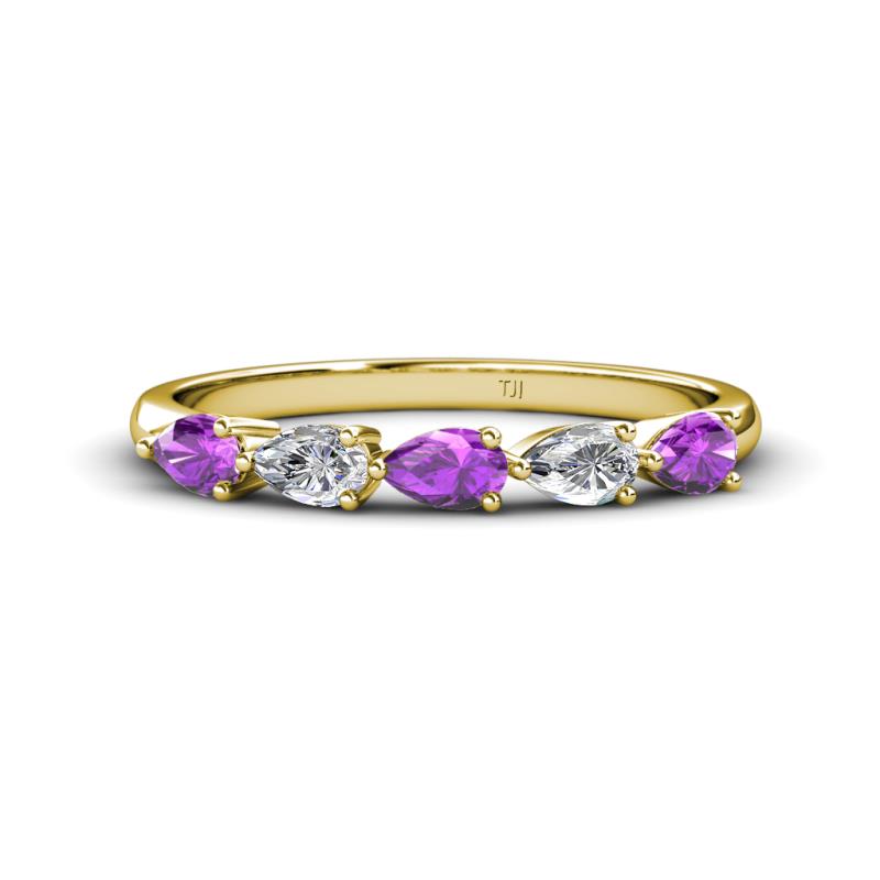 Grace Pear Cut Amethyst and Diamond 5 Stone Wedding Band 