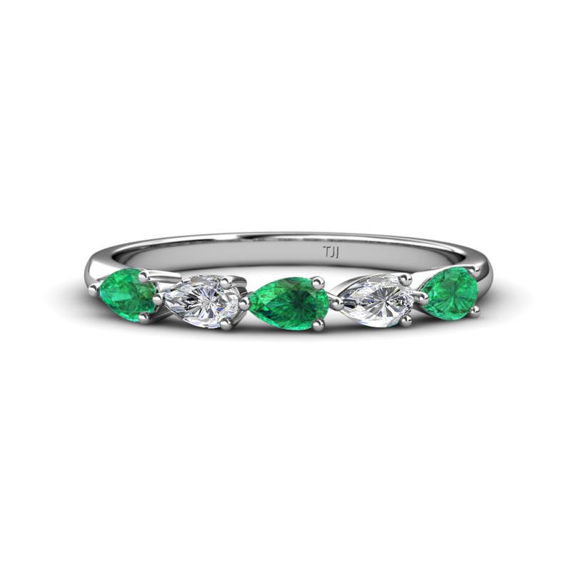Grace Pear Cut Emerald and Lab Grown Diamond 5 Stone Wedding Band 