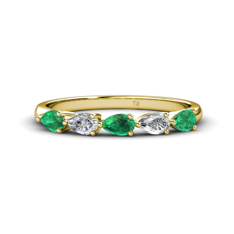 Grace Pear Cut Emerald and Lab Grown Diamond 5 Stone Wedding Band 