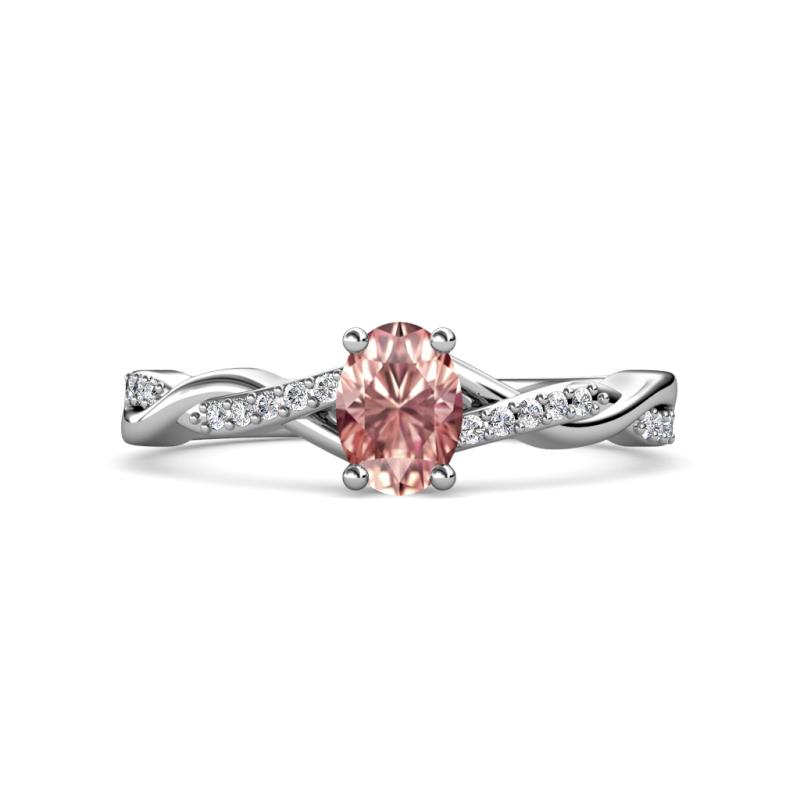 Stacie Desire Oval Cut Morganite and Round Diamond Twist Infinity Shank Engagement Ring 