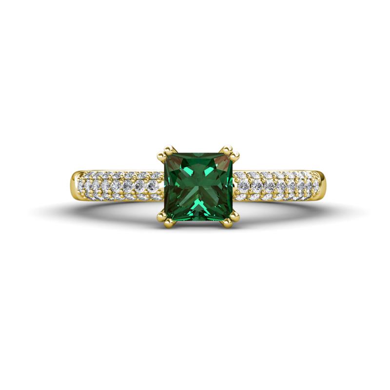 Serina Classic Round Diamond and Lab Created Alexandrite 3 Row Micro Pave Shank Engagement Ring 