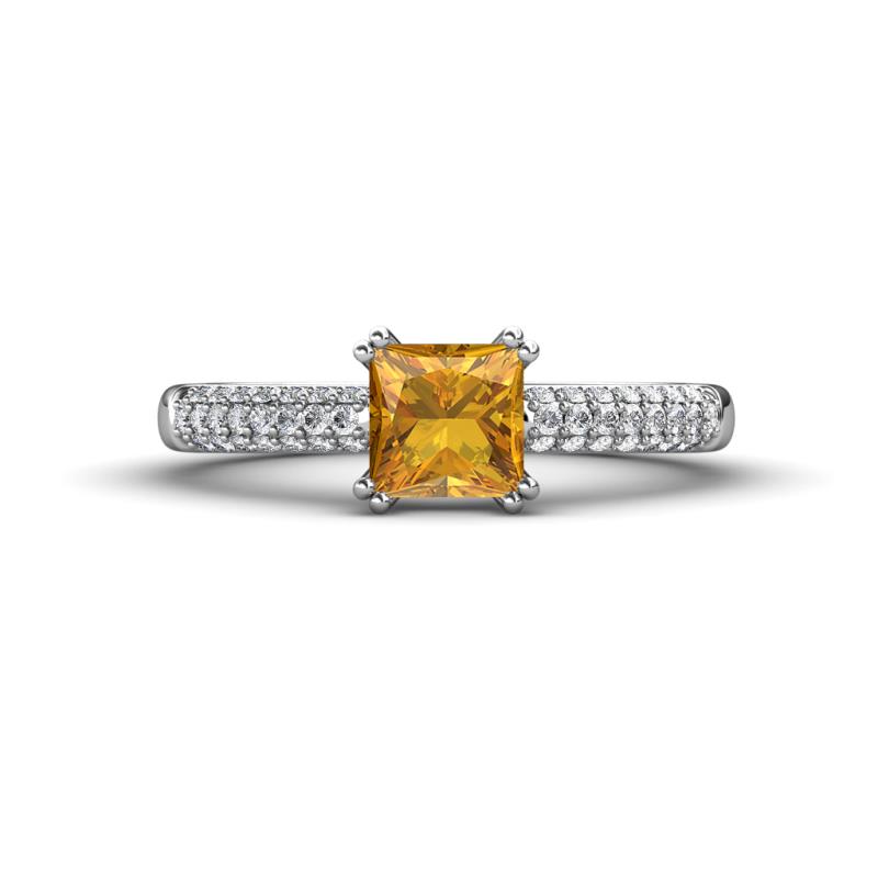 Serina Classic Princess Cut Citrine and Round Diamond 3 Row Micro Pave Shank Engagement Ring 