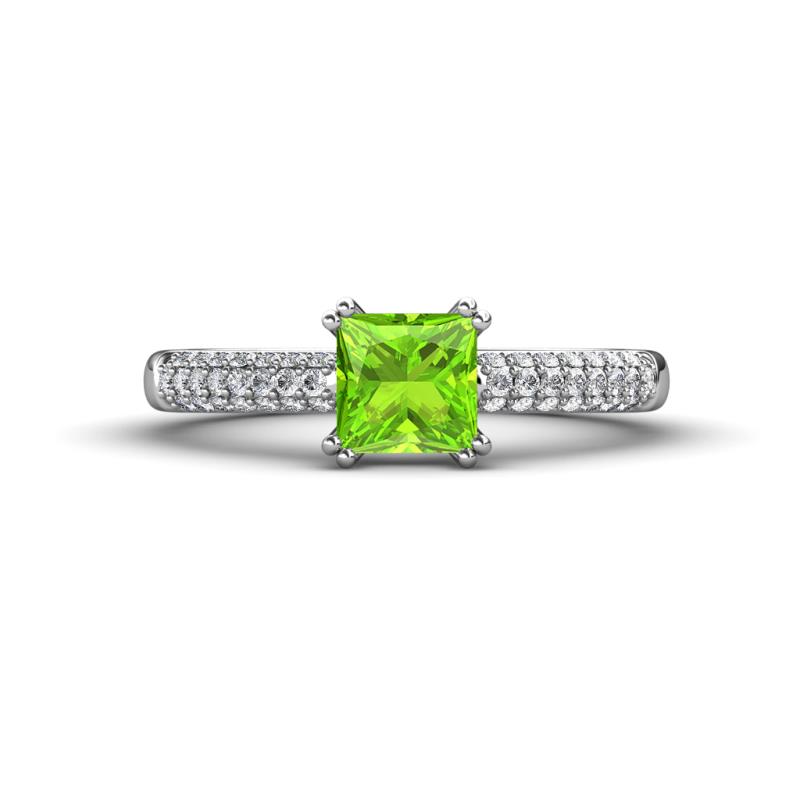 Serina Classic Princess Cut Peridot and Round Diamond 3 Row Micro Pave Shank Engagement Ring 
