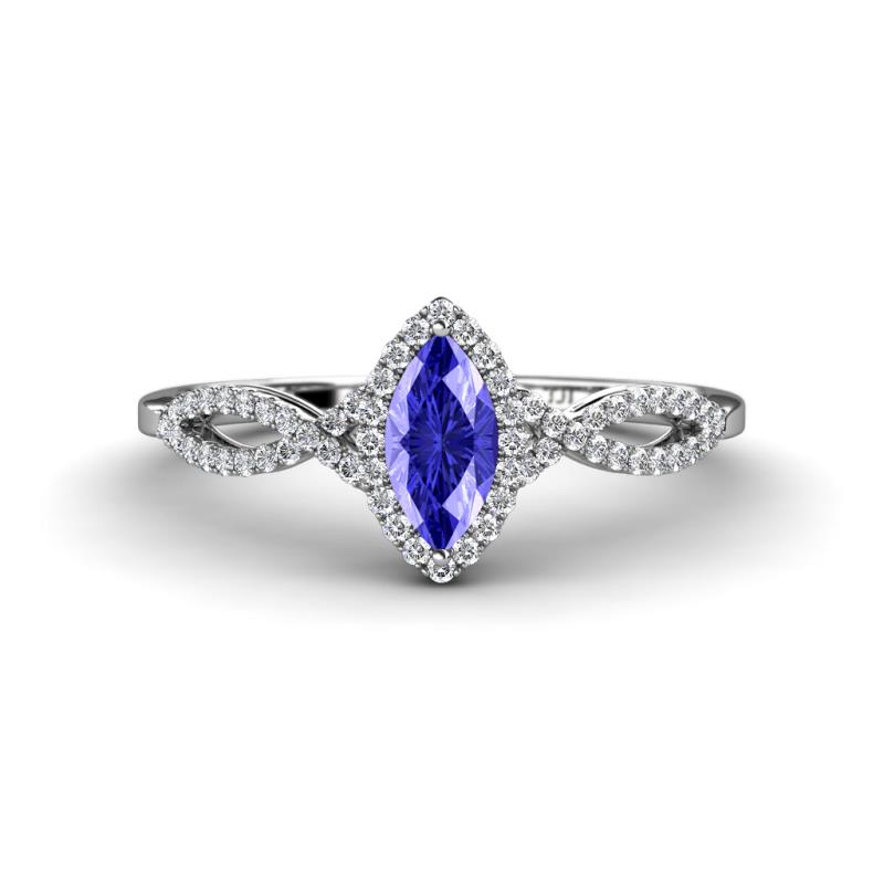 Samara Rainbow Marquise Cut Tanzanite and Round Diamond Infinity Halo Engagement Ring 