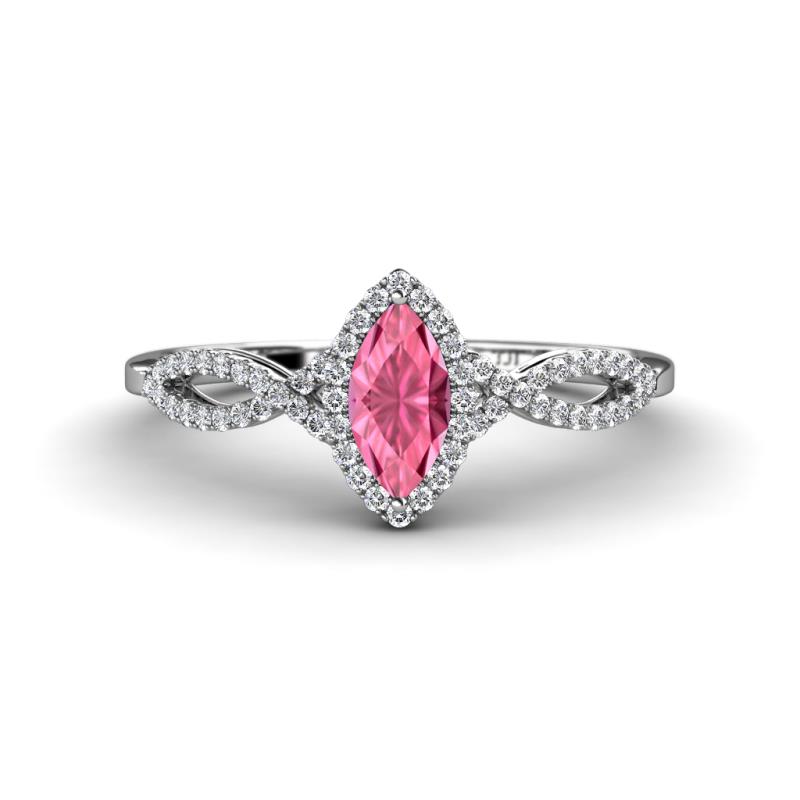 Samara Rainbow Marquise Cut Pink Tourmaline and Round Diamond Infinity Halo Engagement Ring 
