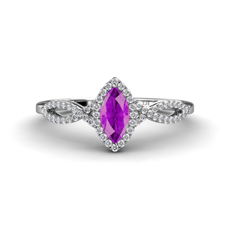 Samara Rainbow Marquise Cut Amethyst and Round Diamond Infinity Halo Engagement Ring 