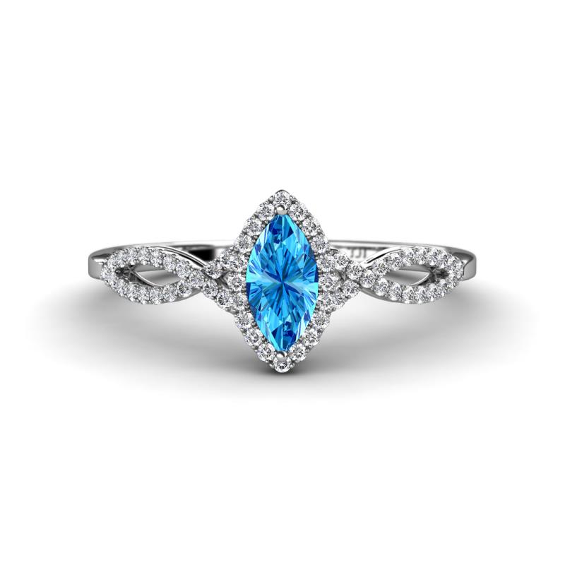 Samara Rainbow Marquise Cut Blue Topaz and Round Diamond Infinity Halo Engagement Ring 