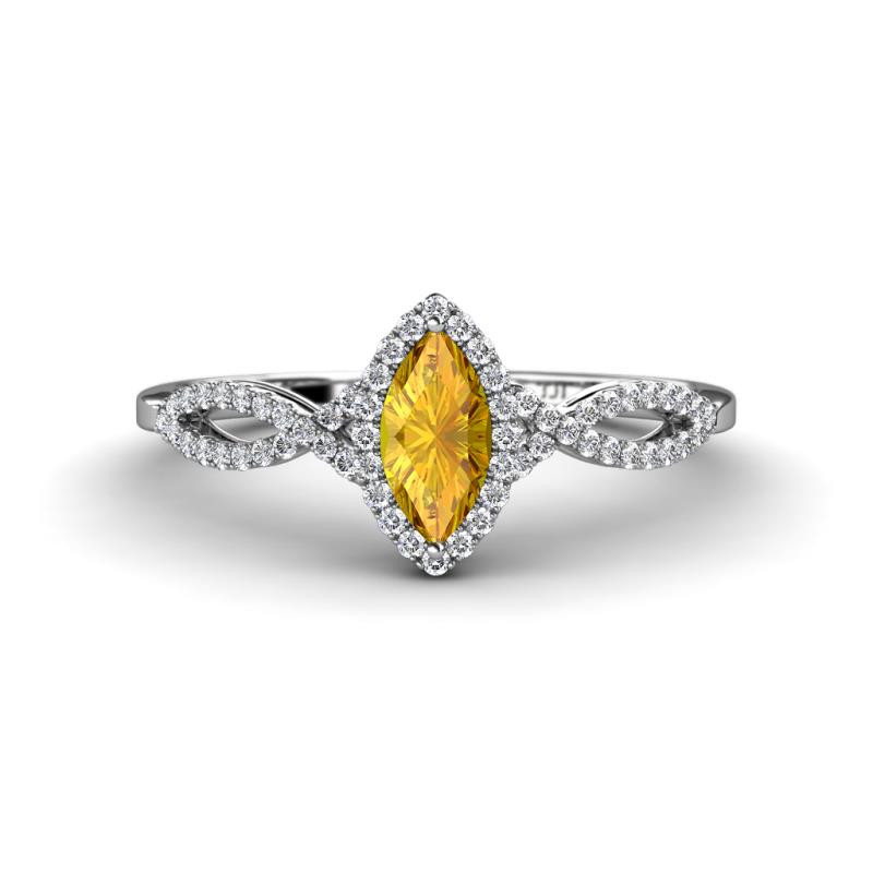 Samara Rainbow Marquise Cut Citrine and Round Diamond Infinity Halo Engagement Ring 