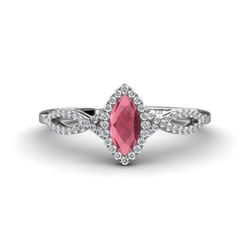 Samara Rainbow Marquise Cut Rhodolite Garnet and Round Diamond Infinity Halo Engagement Ring 