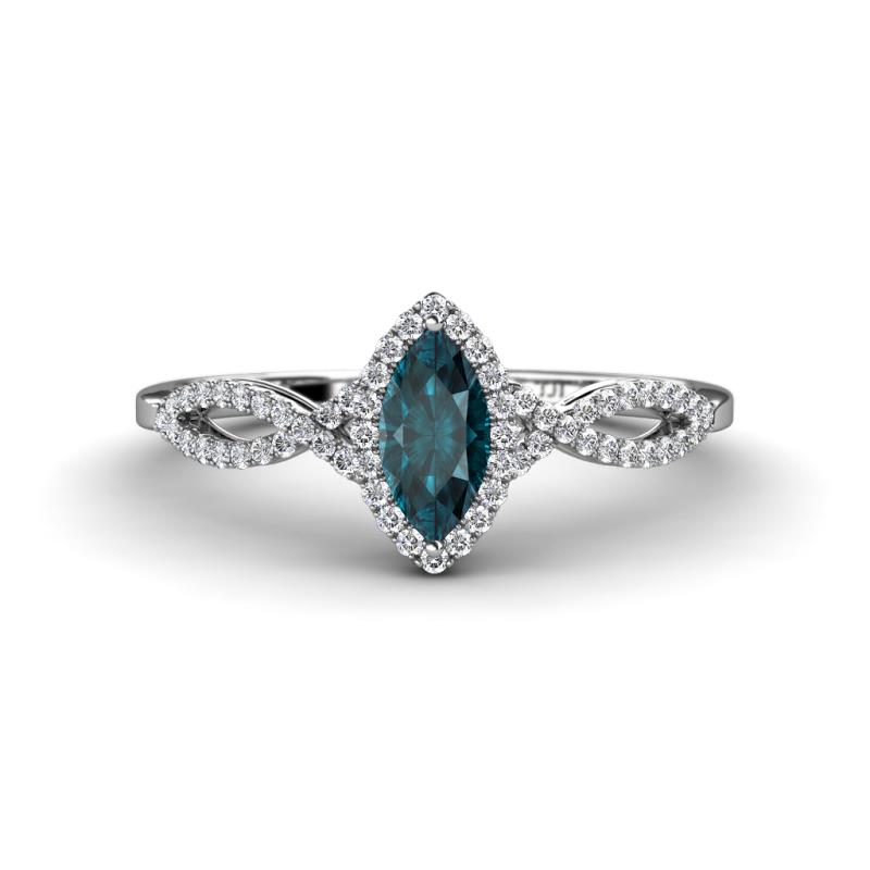 Samara Rainbow Marquise Cut London Blue Topaz and Round Diamond Infinity Halo Engagement Ring 