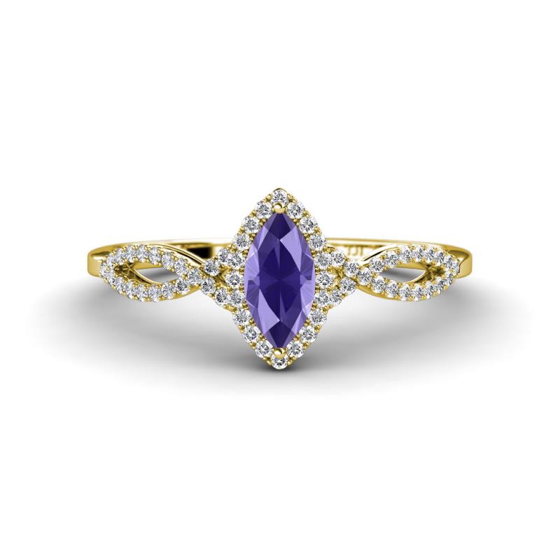 Samara Rainbow Marquise Cut Iolite and Round Diamond Infinity Halo Engagement Ring 