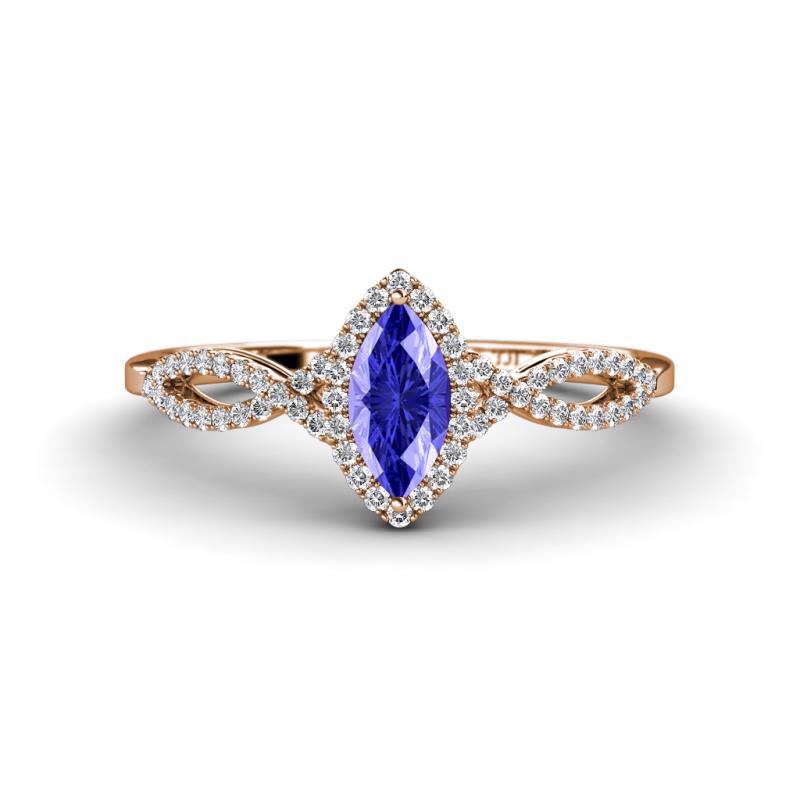 Samara Rainbow Marquise Cut Tanzanite and Round Diamond Infinity Halo Engagement Ring 