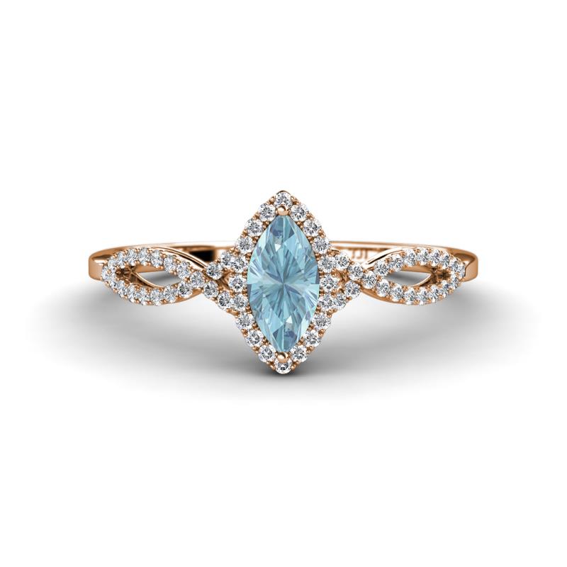 Samara Rainbow Marquise Cut Aquamarine and Round Diamond Infinity Halo Engagement Ring 