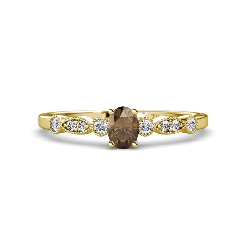 Kiara Desire Oval Cut Smoky Quartz and Round Lab Grown Diamond Engagement Ring 