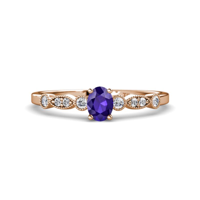 Kiara Desire Oval Cut Iolite and Round Lab Grown Diamond Engagement Ring 