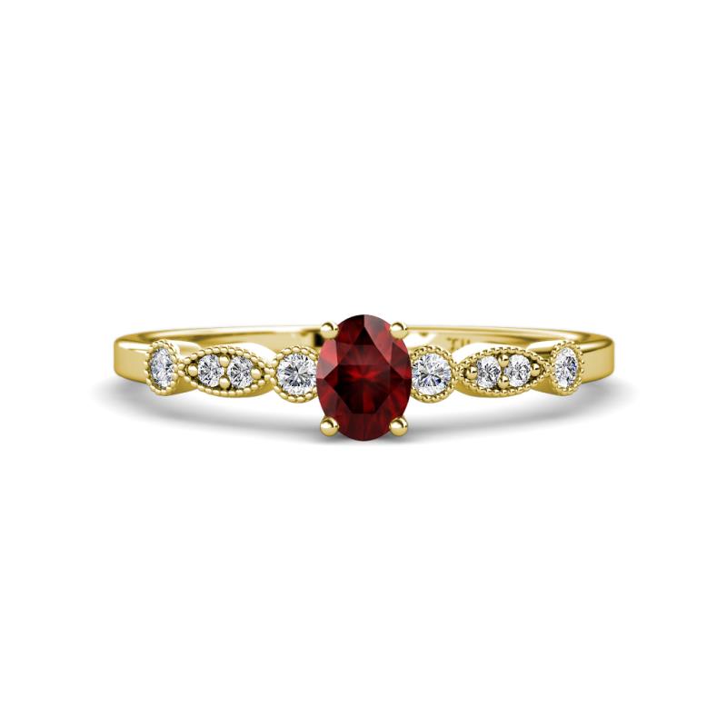 Kiara Desire Oval Cut Red Garnet and Round Lab Grown Diamond Engagement Ring 