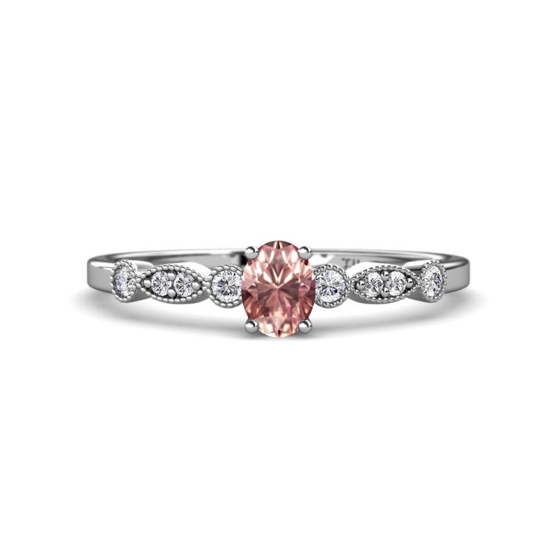 Kiara 0.60 ctw Morganite Oval Shape (6x4 mm) Solitaire Plus accented Natural Diamond Engagement Ring 