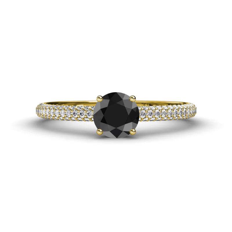 Serina Classic Round Black Diamond and White Lab Grown Diamond 3 Row Micro Pave Shank Engagement Ring 