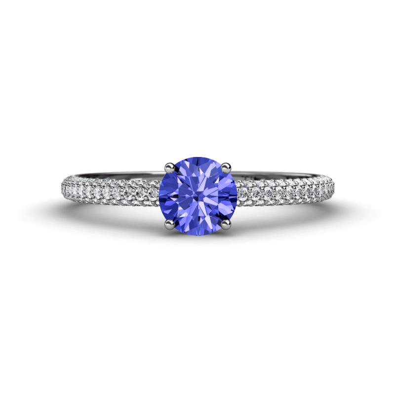 Serina Classic Round Tanzanite and Lab Grown Diamond 3 Row Micro Pave Shank Engagement Ring 