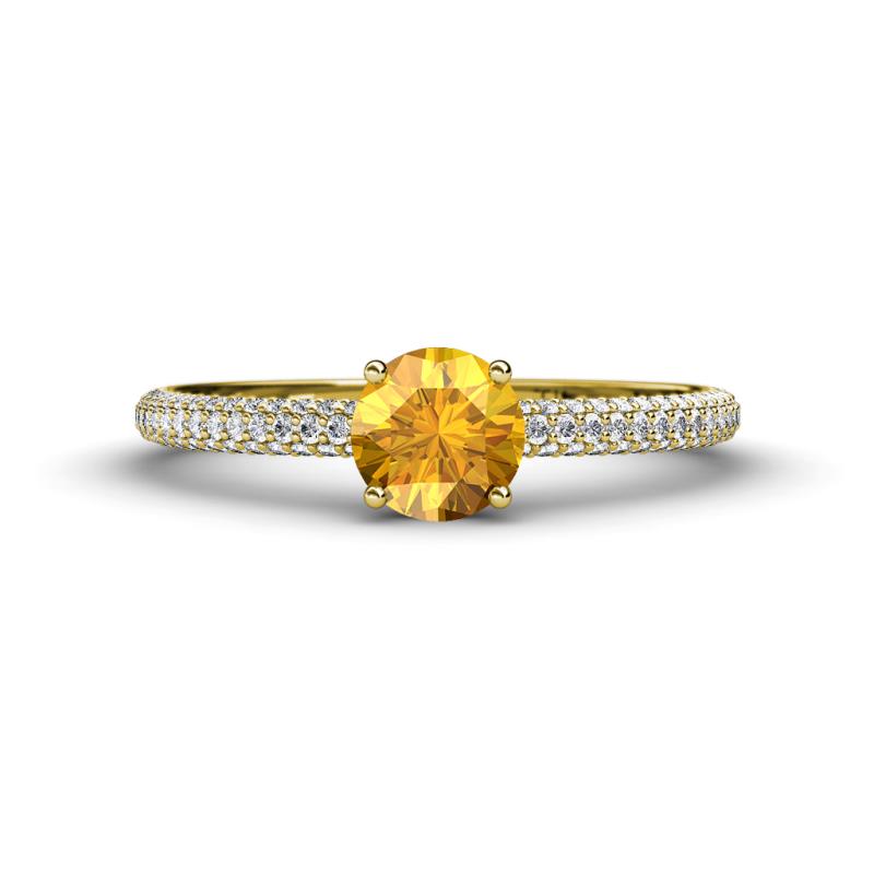 Serina Classic Round Citrine and Lab Grown Diamond 3 Row Micro Pave Shank Engagement Ring 