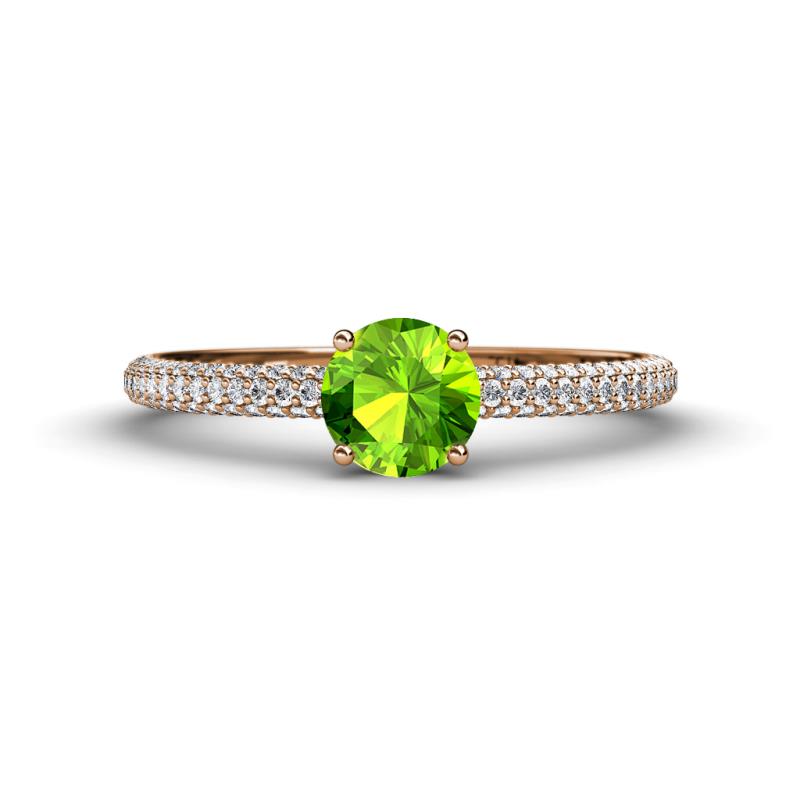 Serina Classic Round Peridot and Lab Grown Diamond 3 Row Micro Pave Shank Engagement Ring 