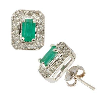 Emerald and Diamond Stud Earrings Emerald Diamond Stud Earrings ct tw in K White Gold