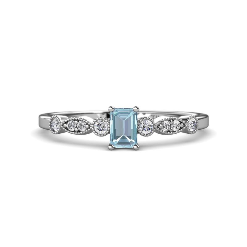 Kiara Desire Emerald Cut Aquamarine and Round Lab Grown Diamond Engagement Ring 