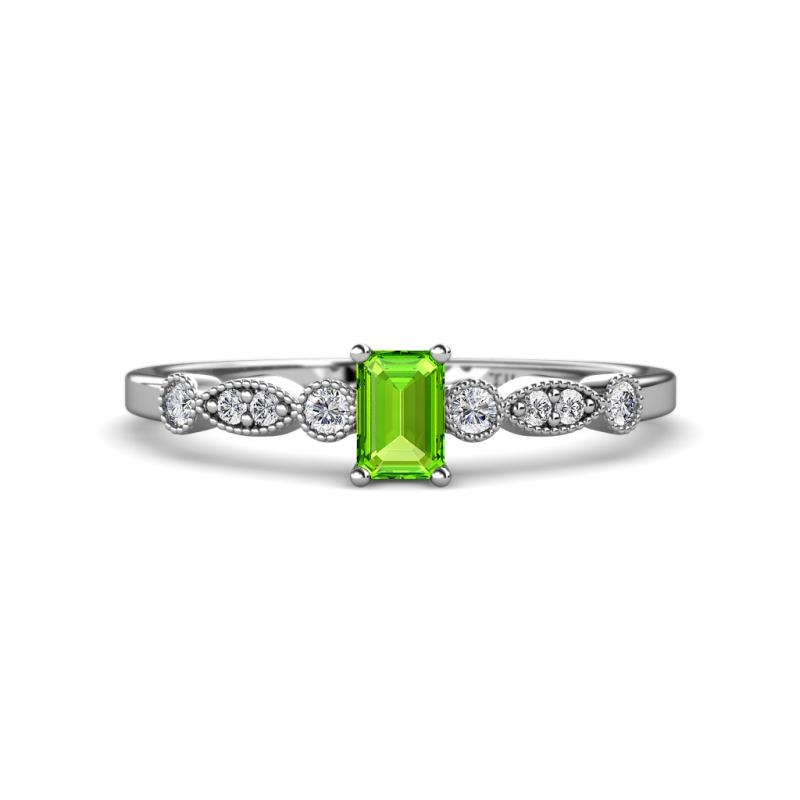 Kiara Desire Emerald Cut Peridot and Round Lab Grown Diamond Engagement Ring 