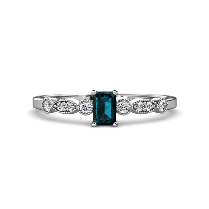 Kiara Desire Emerald Cut London Blue Topaz and Round Lab Grown Diamond Engagement Ring 
